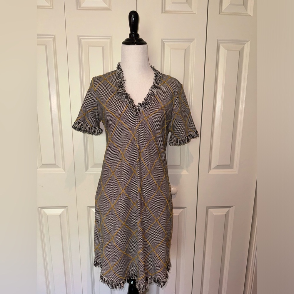 V-Neck, Frayed Edge Shirt Dress by Maven West